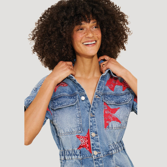Patchwork Denim Shortalls