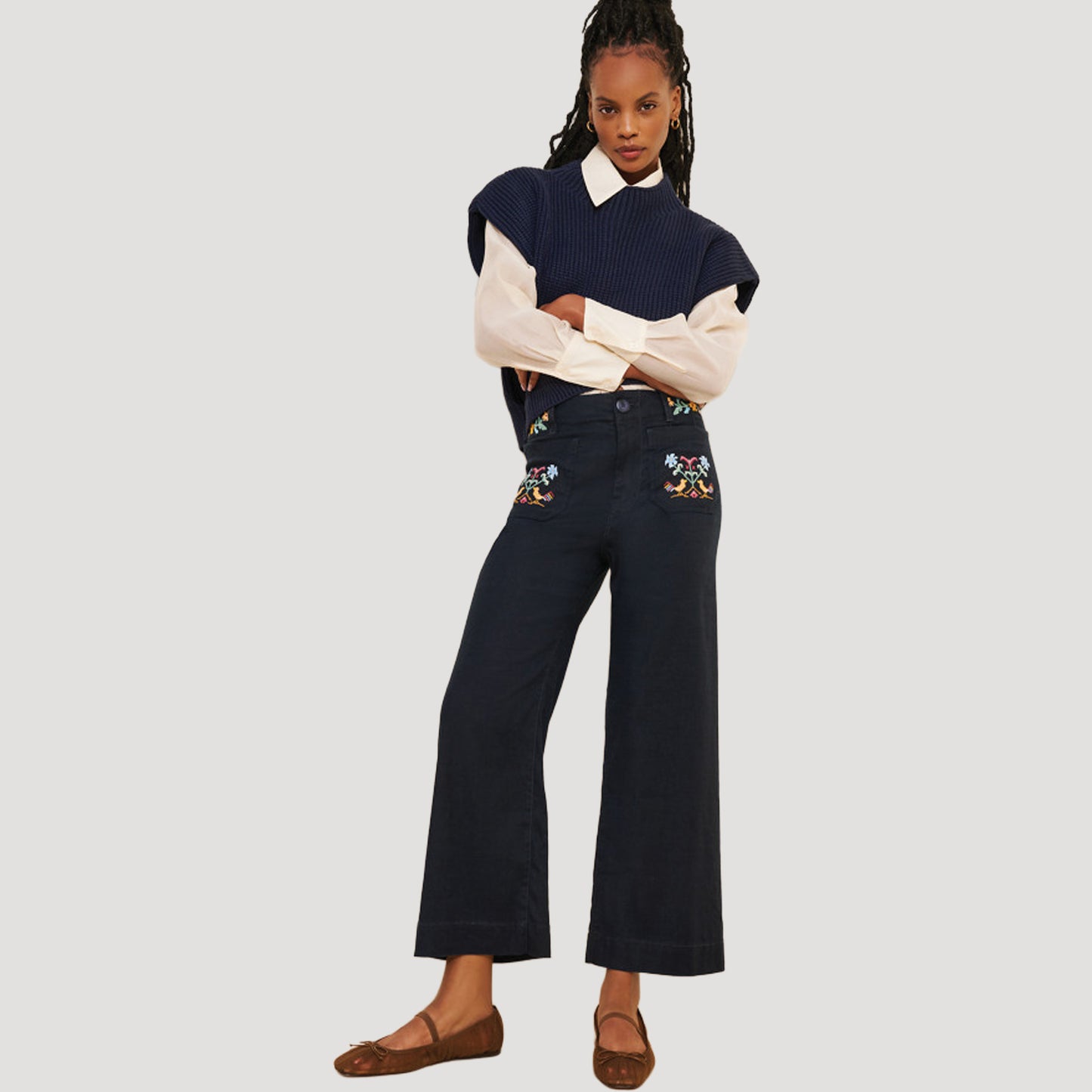 Reworked Embroidered Colette Linen Pants