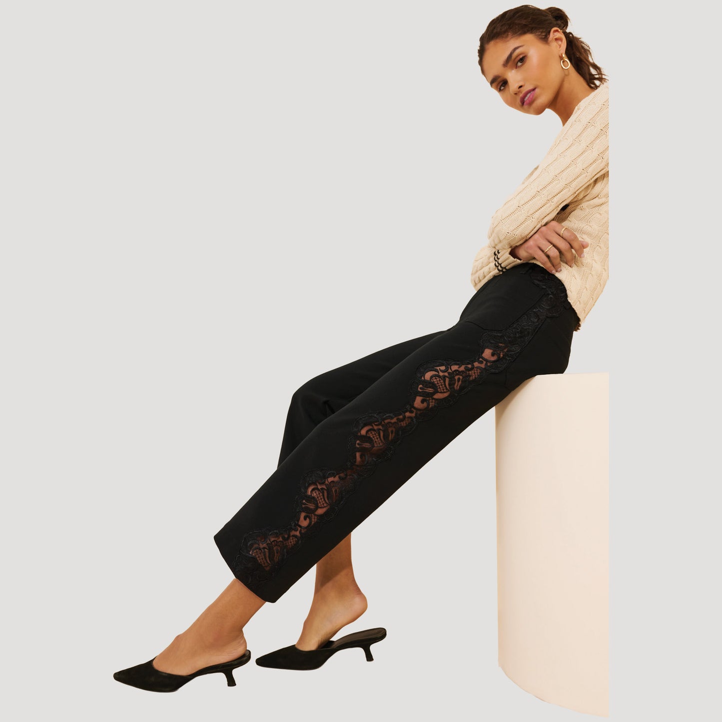 Reworked Lace Colette Ponte Pants