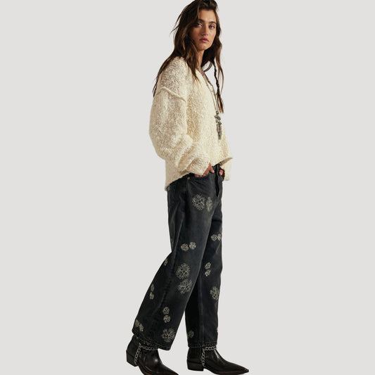 Tricia Fix Deep Trance Boyfriend Embroidered Jeans
