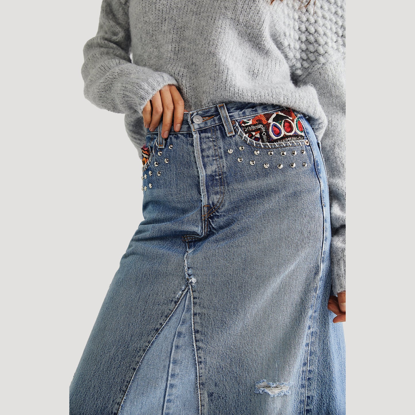 Tricia Fix Studded Denim Maxi Skirt