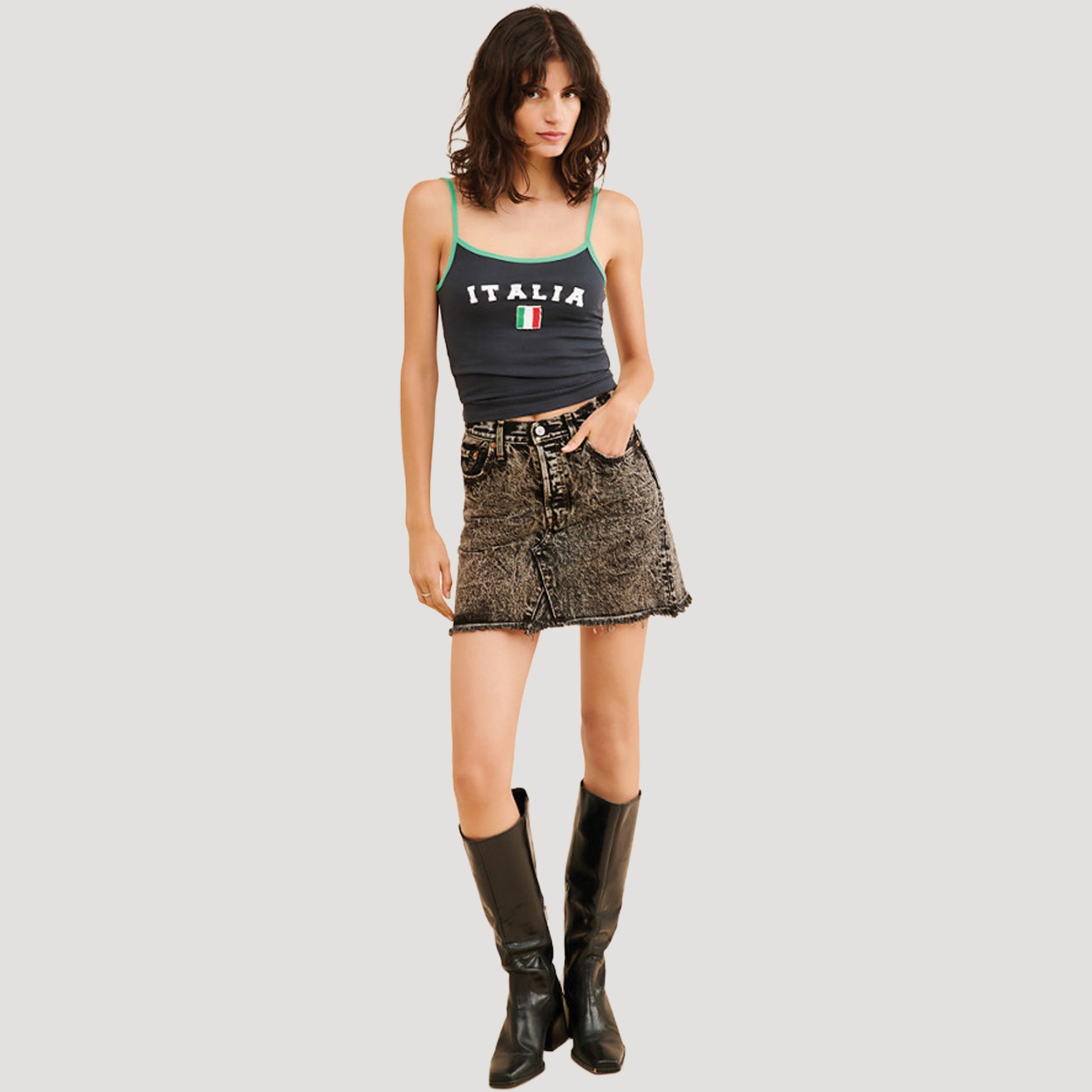 Acid Wash Denim Skirt