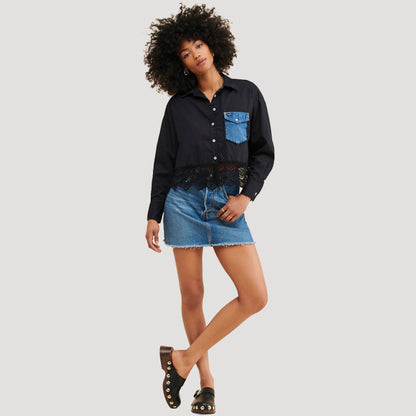 Cropped Lace Button Down