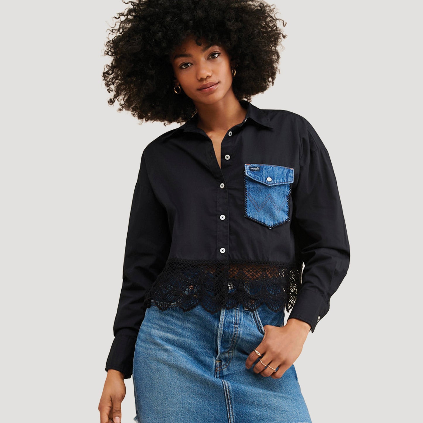Cropped Lace Button Down