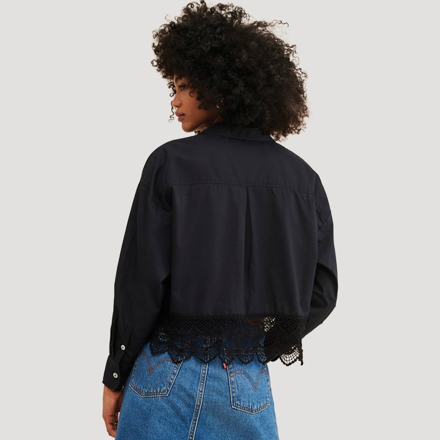 Cropped Lace Button Down