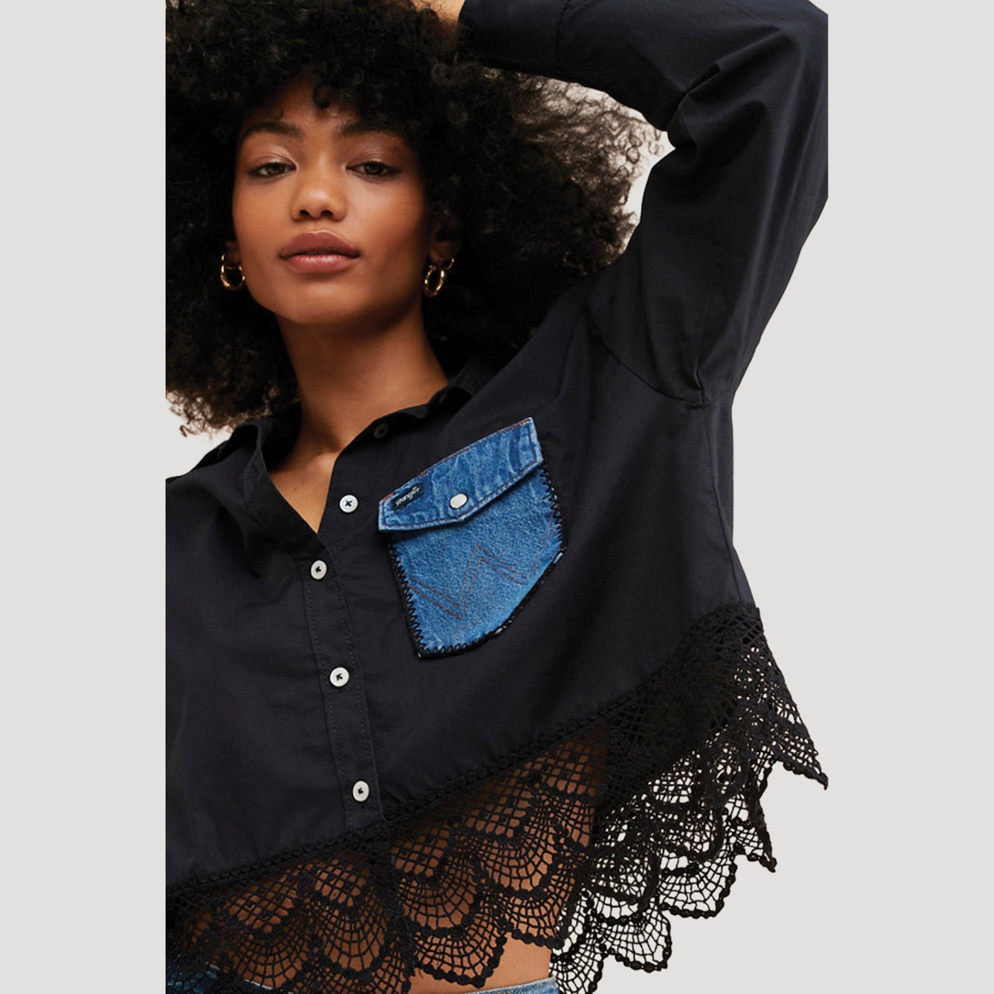 Cropped Lace Button Down