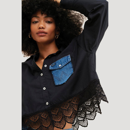 Cropped Lace Button Down
