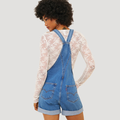 Denim Reworked Embroidered Shortalls