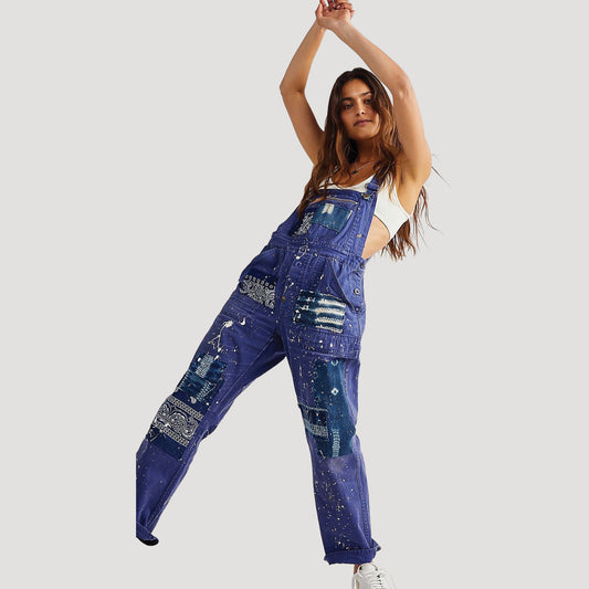 Free People X Tricia Fix Ella Indigo Overalls