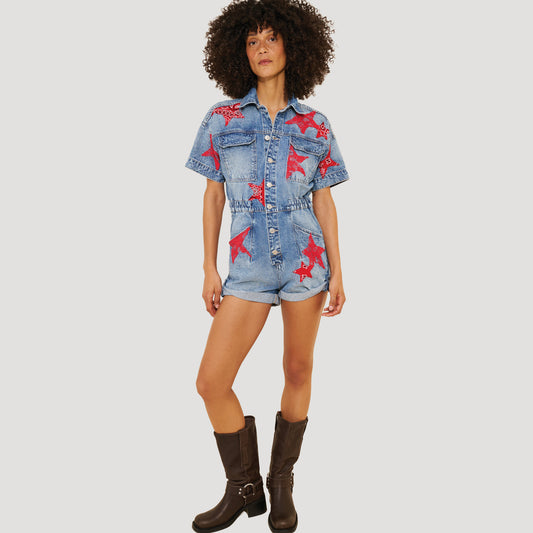 Patchwork Denim Shortalls