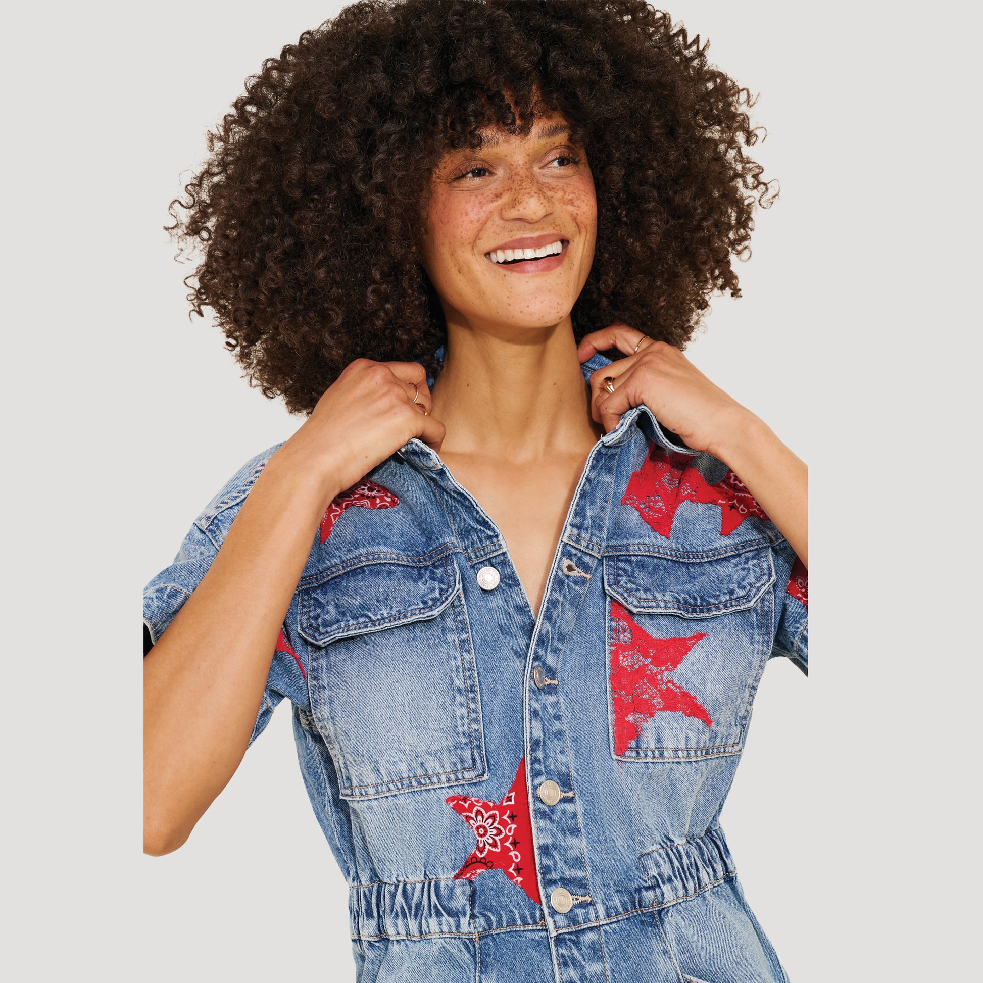 Patchwork Denim Shortalls