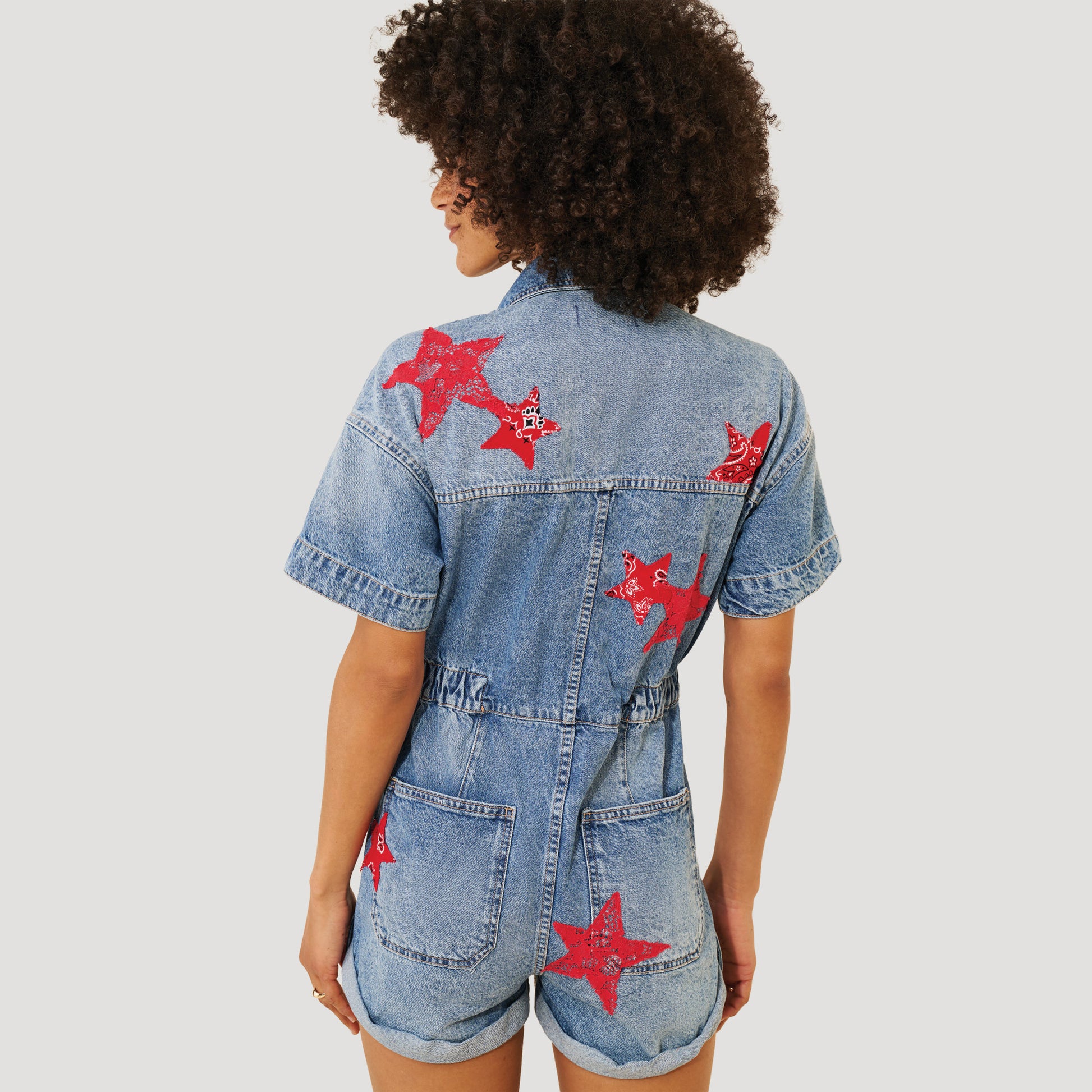 Patchwork Denim Shortalls