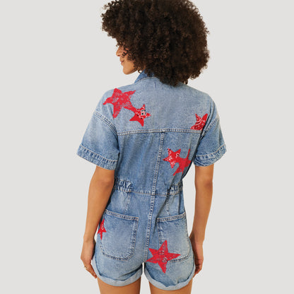 Patchwork Denim Shortalls