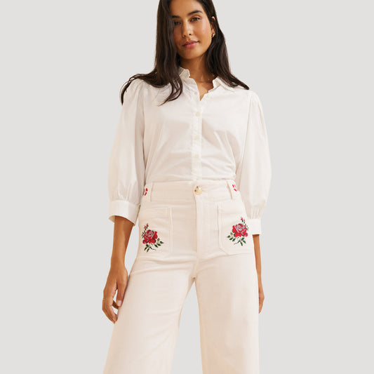 Reworked Embroidered Colette Corduroy Pants