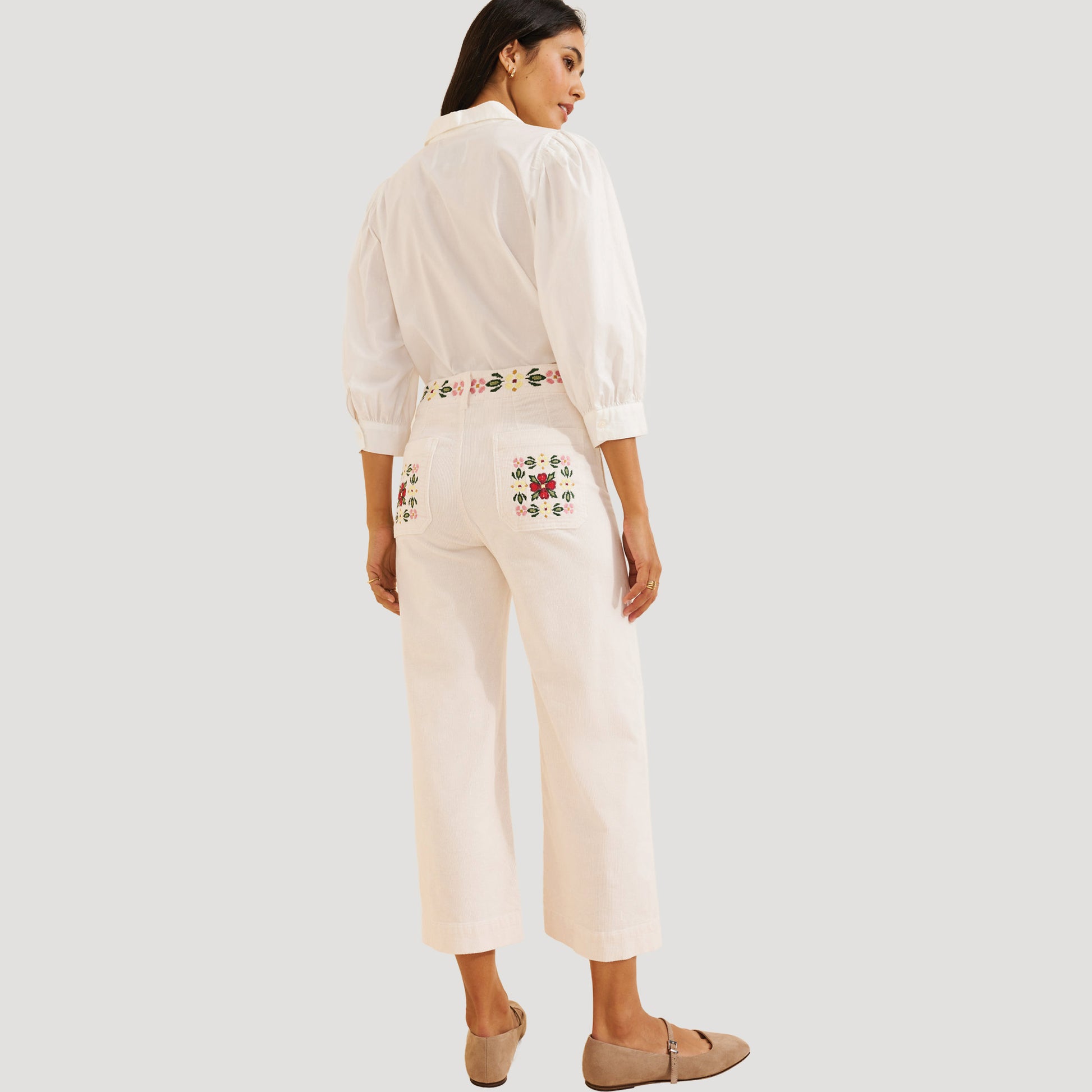 Reworked Embroidered Colette Corduroy Pants