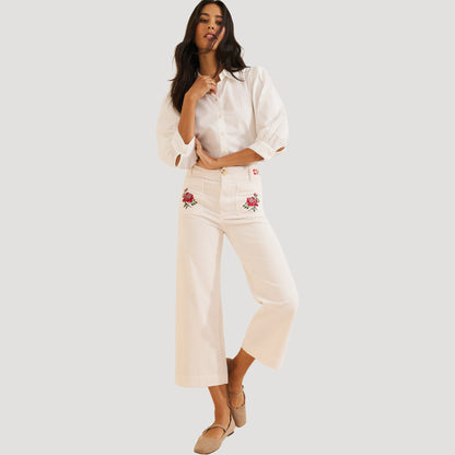 Reworked Embroidered Colette Corduroy Pants