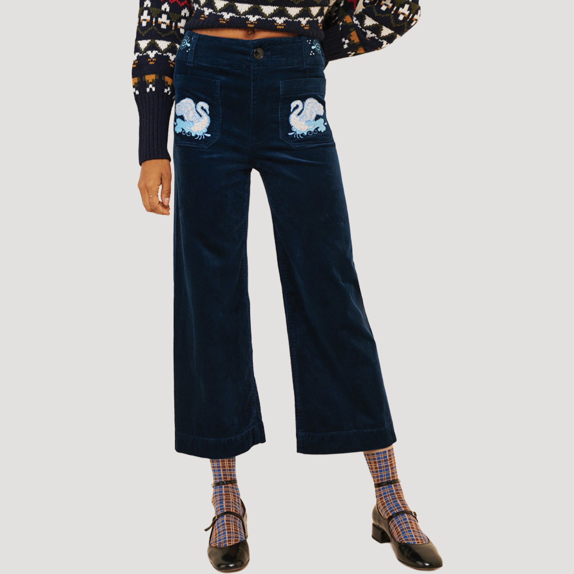 Reworked Embroidered Colette Corduroy Pants
