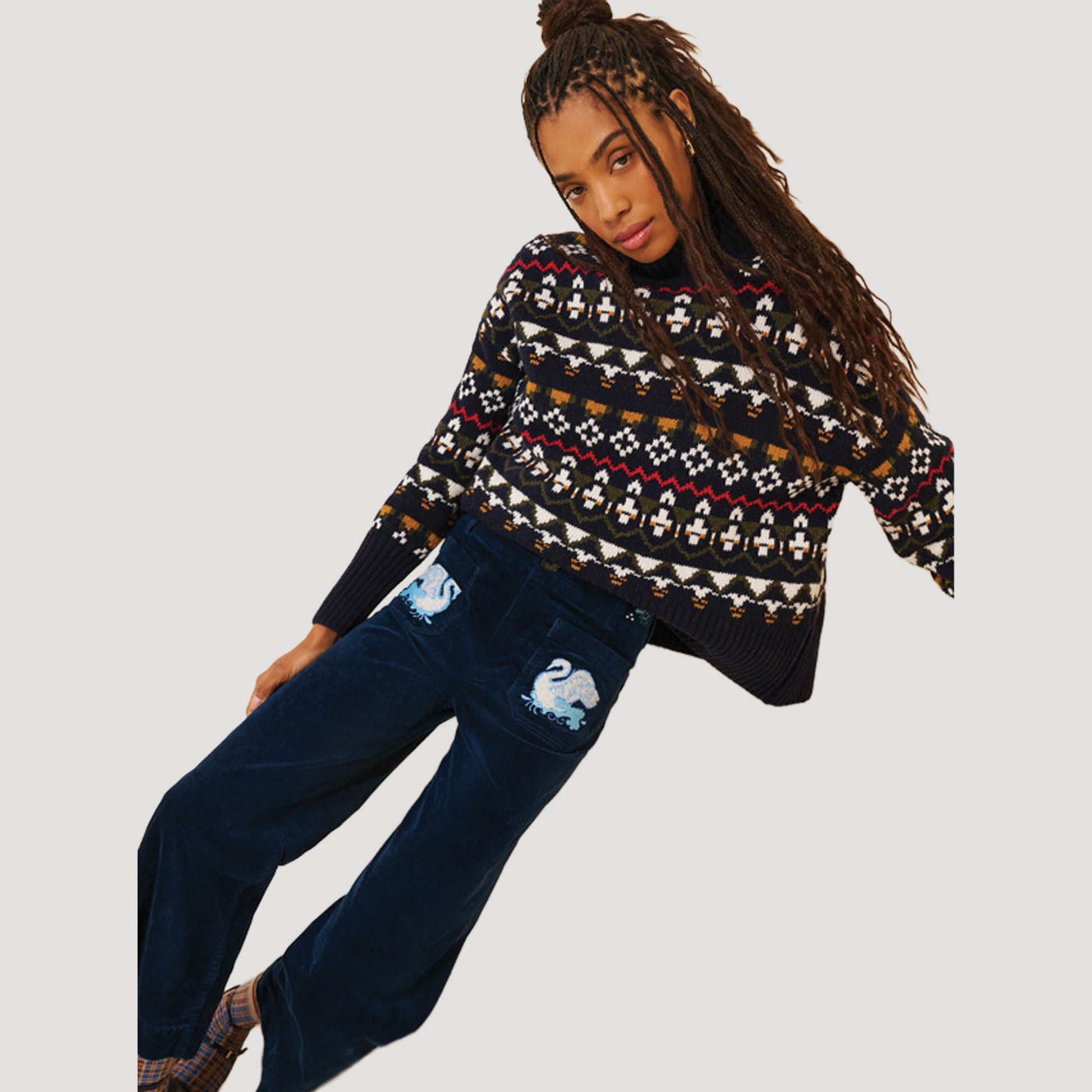 Reworked Embroidered Colette Corduroy Pants