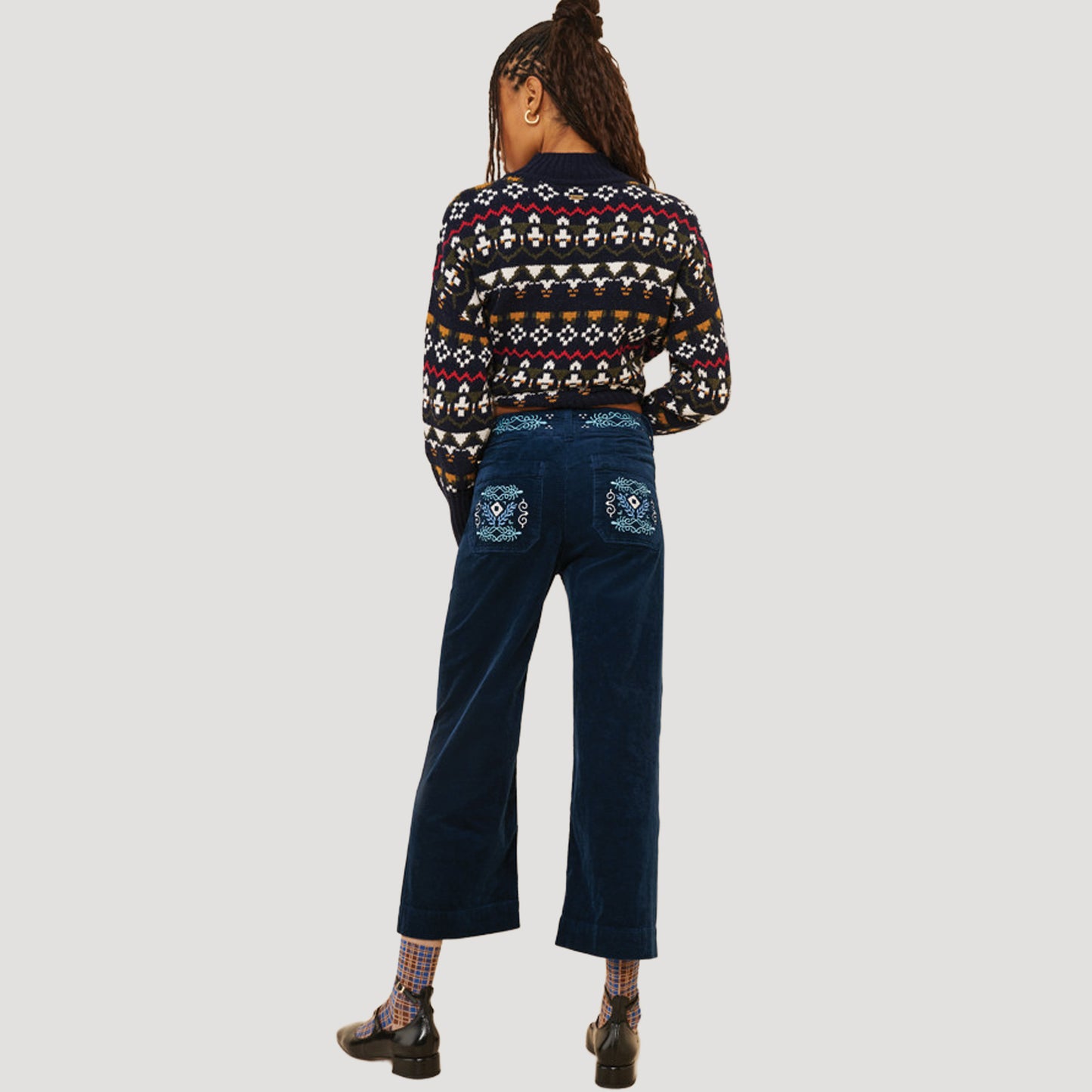 Reworked Embroidered Colette Corduroy Pants