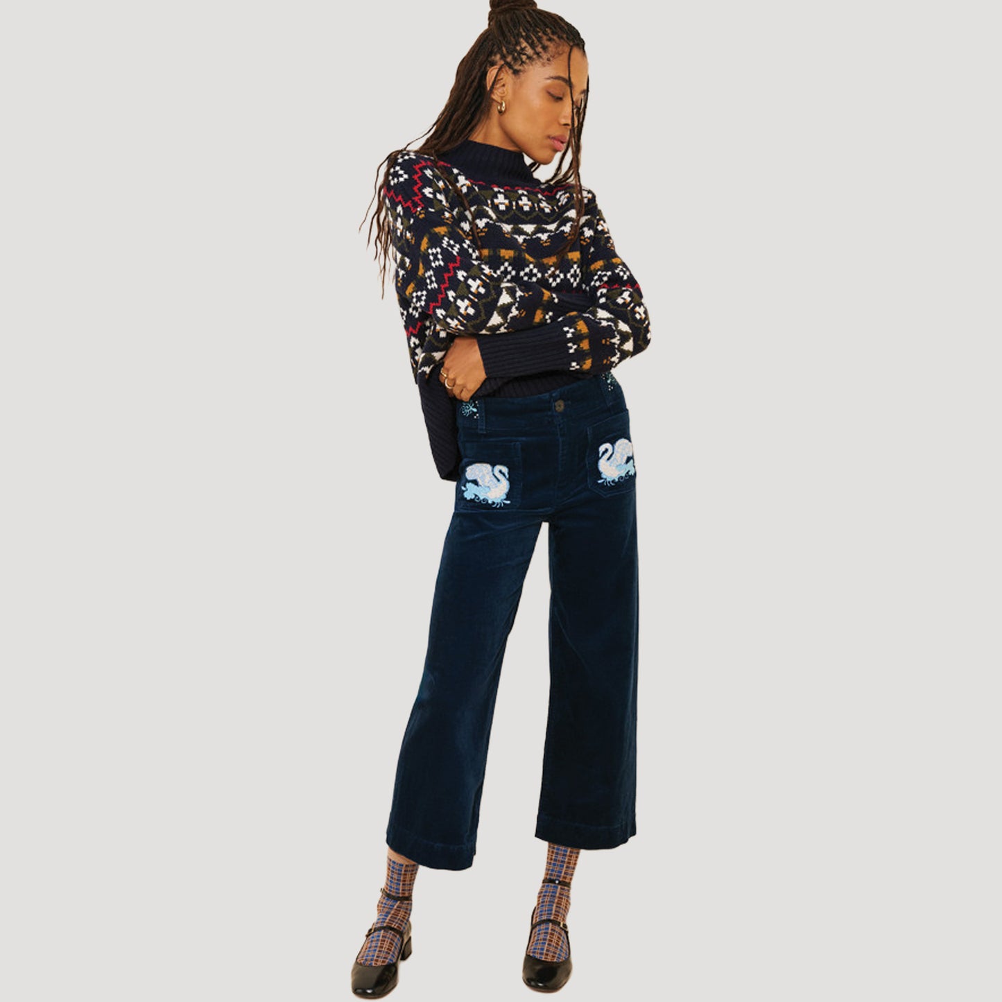 Reworked Embroidered Colette Corduroy Pants
