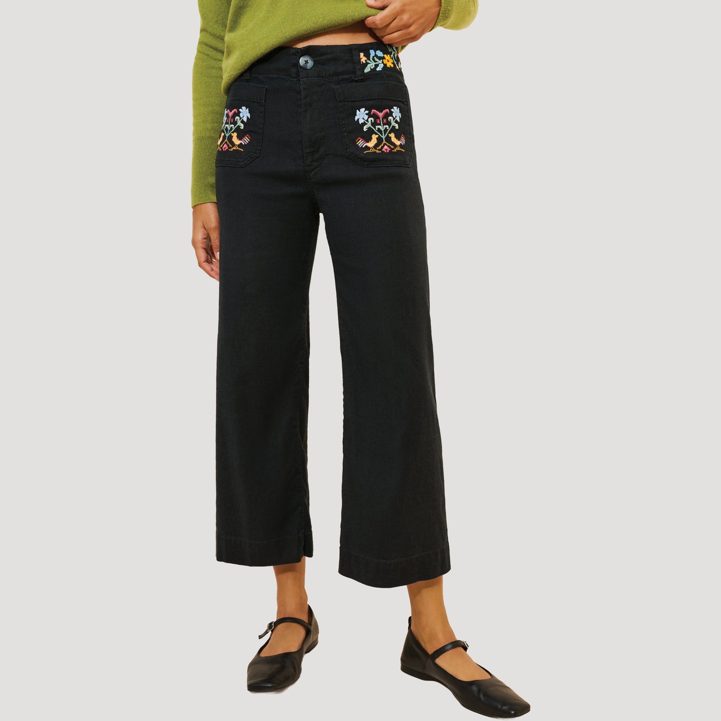 Reworked Embroidered Colette Linen Pants