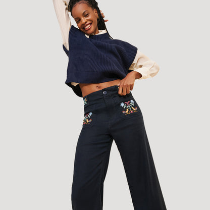 Reworked Embroidered Colette Linen Pants