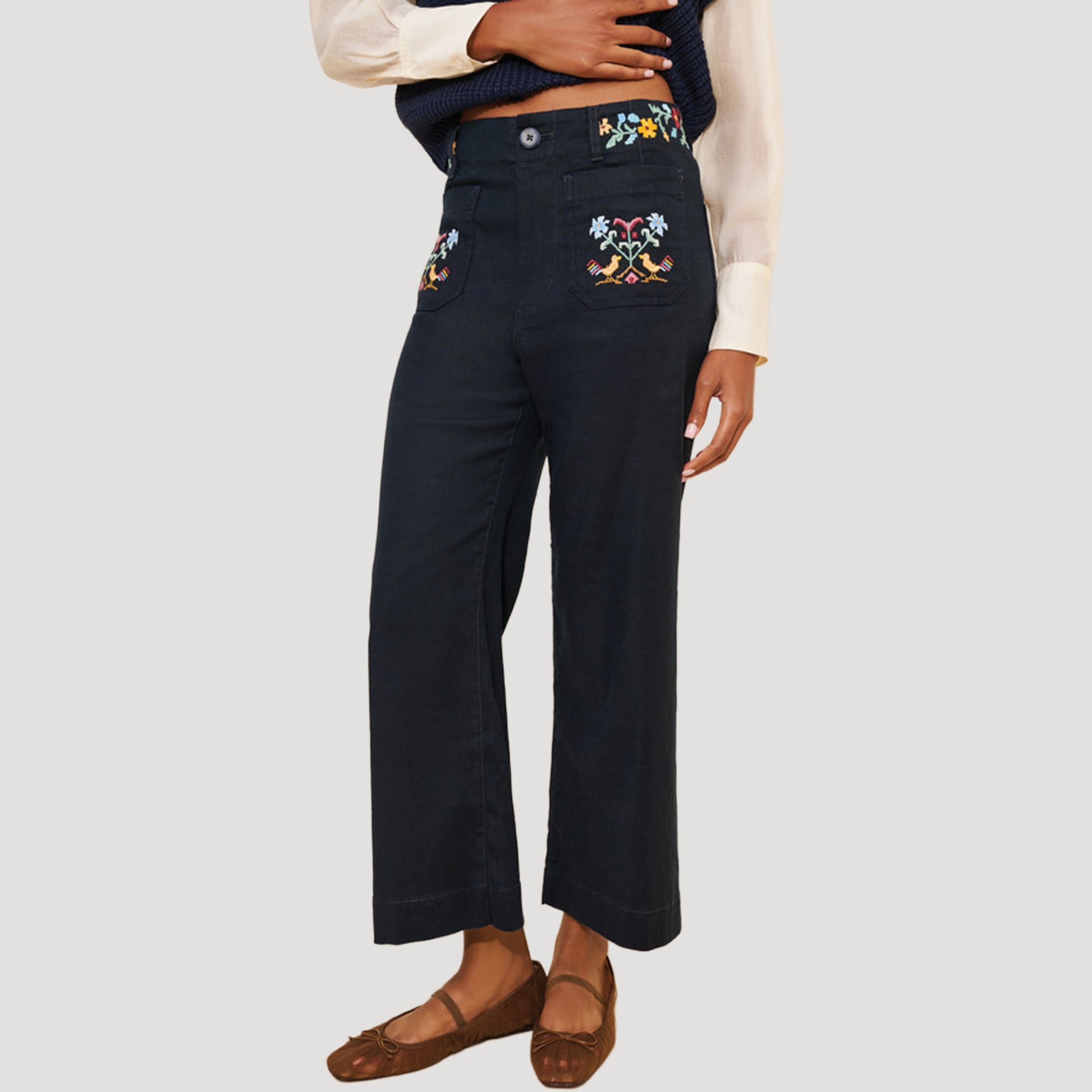 Reworked Embroidered Colette Linen Pants
