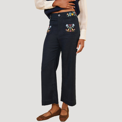 Reworked Embroidered Colette Linen Pants