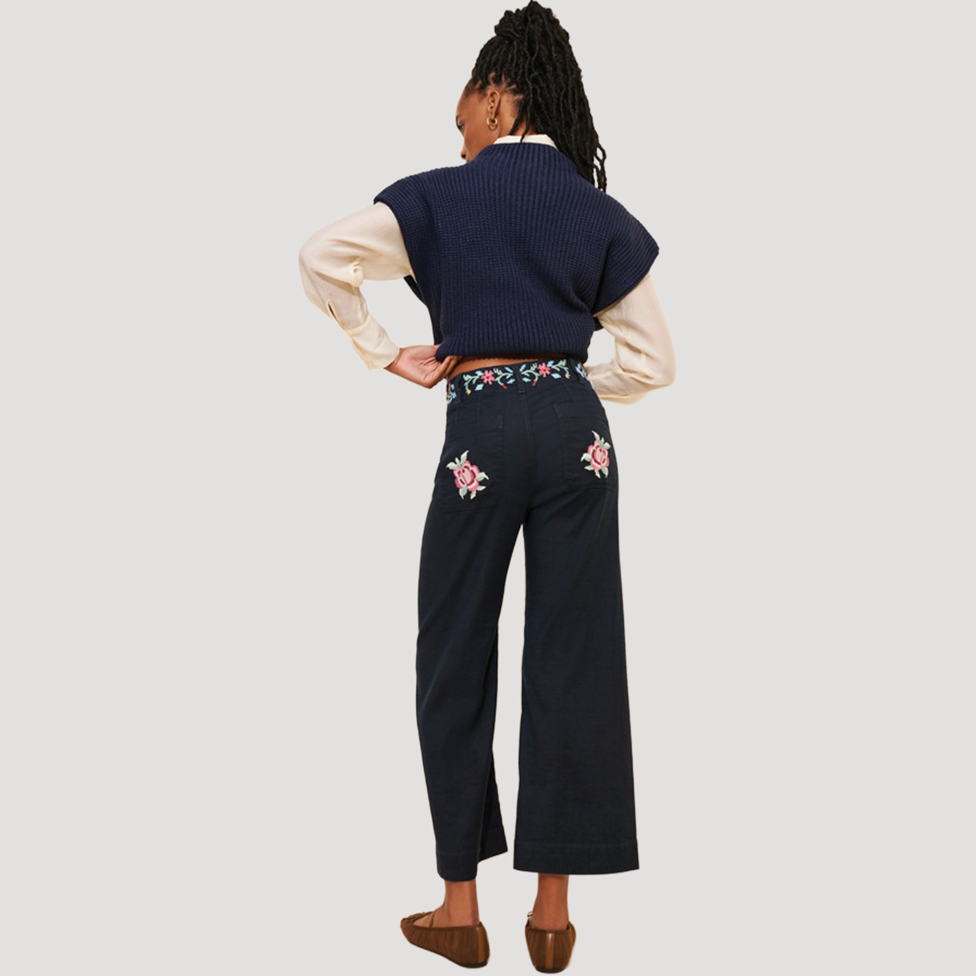 Reworked Embroidered Colette Linen Pants