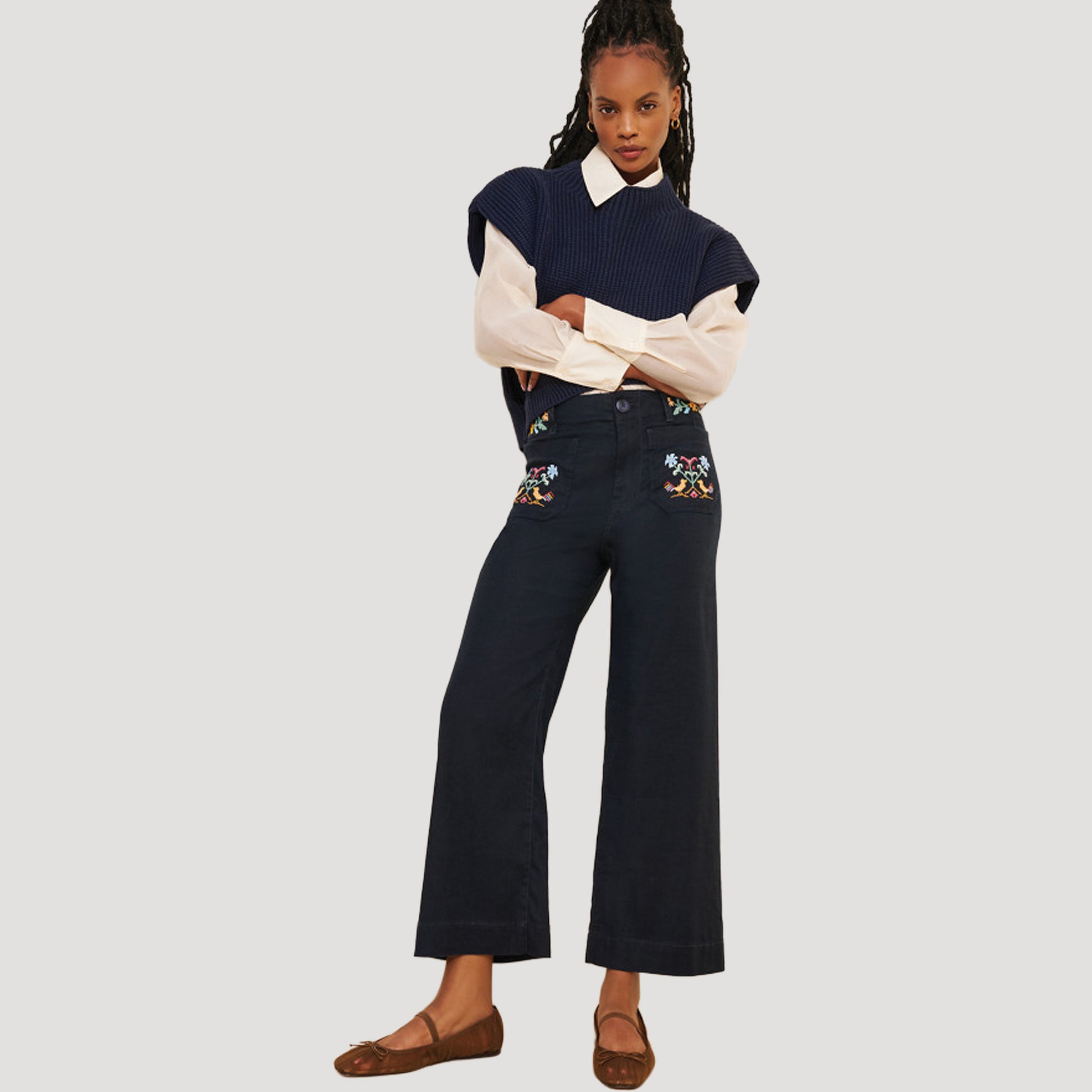 Reworked Embroidered Colette Linen Pants