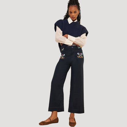 Reworked Embroidered Colette Linen Pants