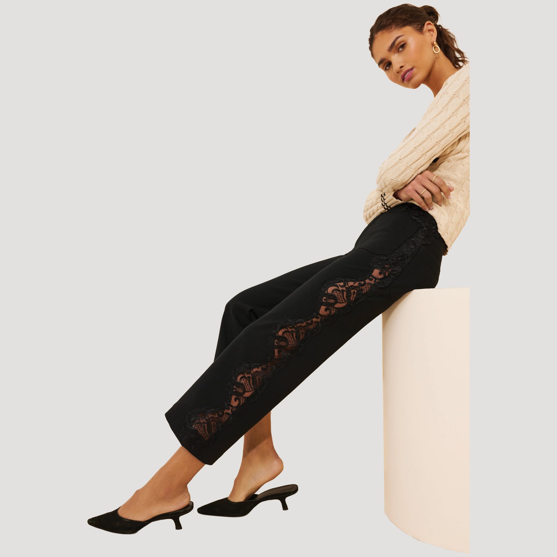 Reworked Lace Colette Ponte Pants