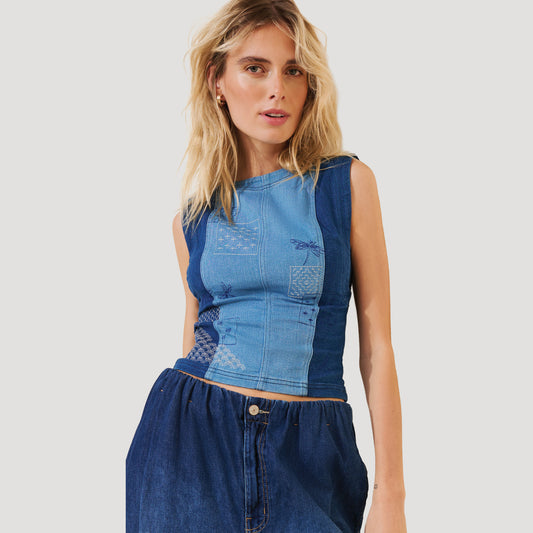 Reworked Sashiko Denim Top