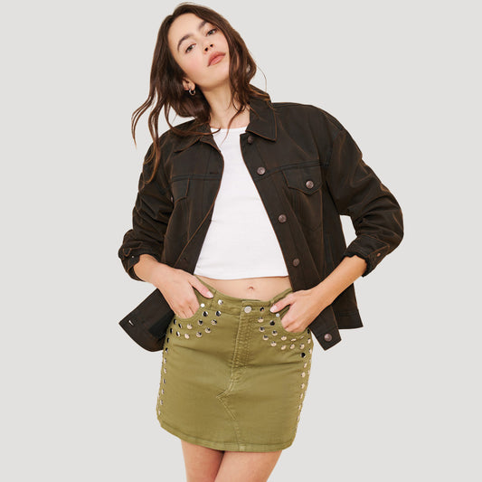 Reworked Studded Denim Skirt