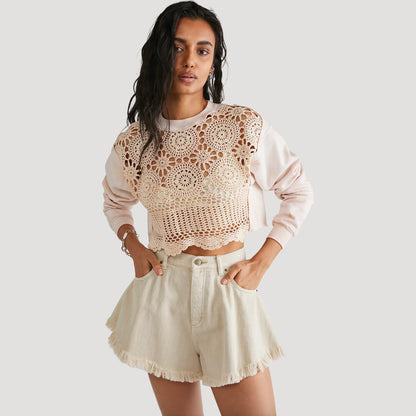 Tricia Fix Crochet Crop Sweat