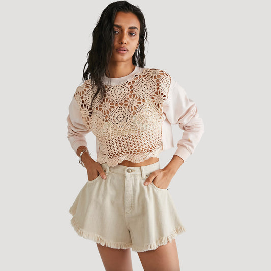 Tricia Fix Crochet Crop Sweat