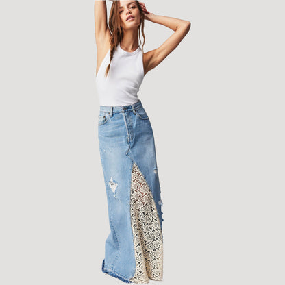 Tricia Fix Crochet Denim Maxi Skirt