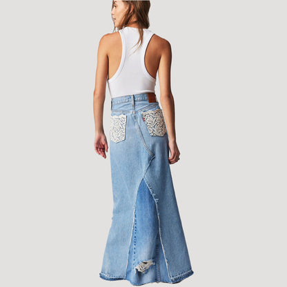 Tricia Fix Crochet Denim Maxi Skirt