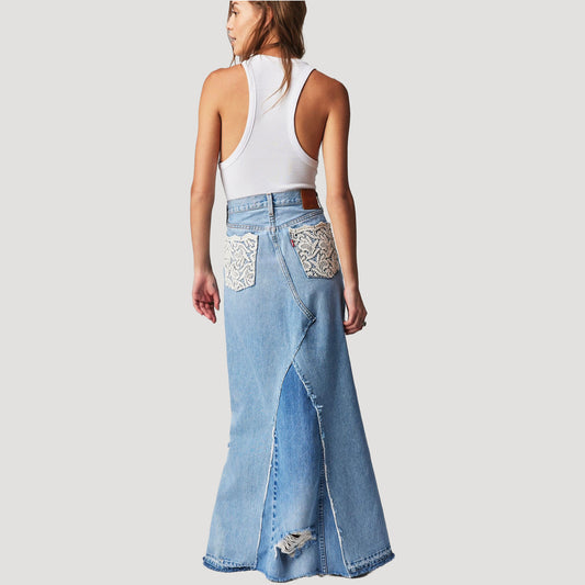 Tricia Fix Crochet Denim Maxi Skirt