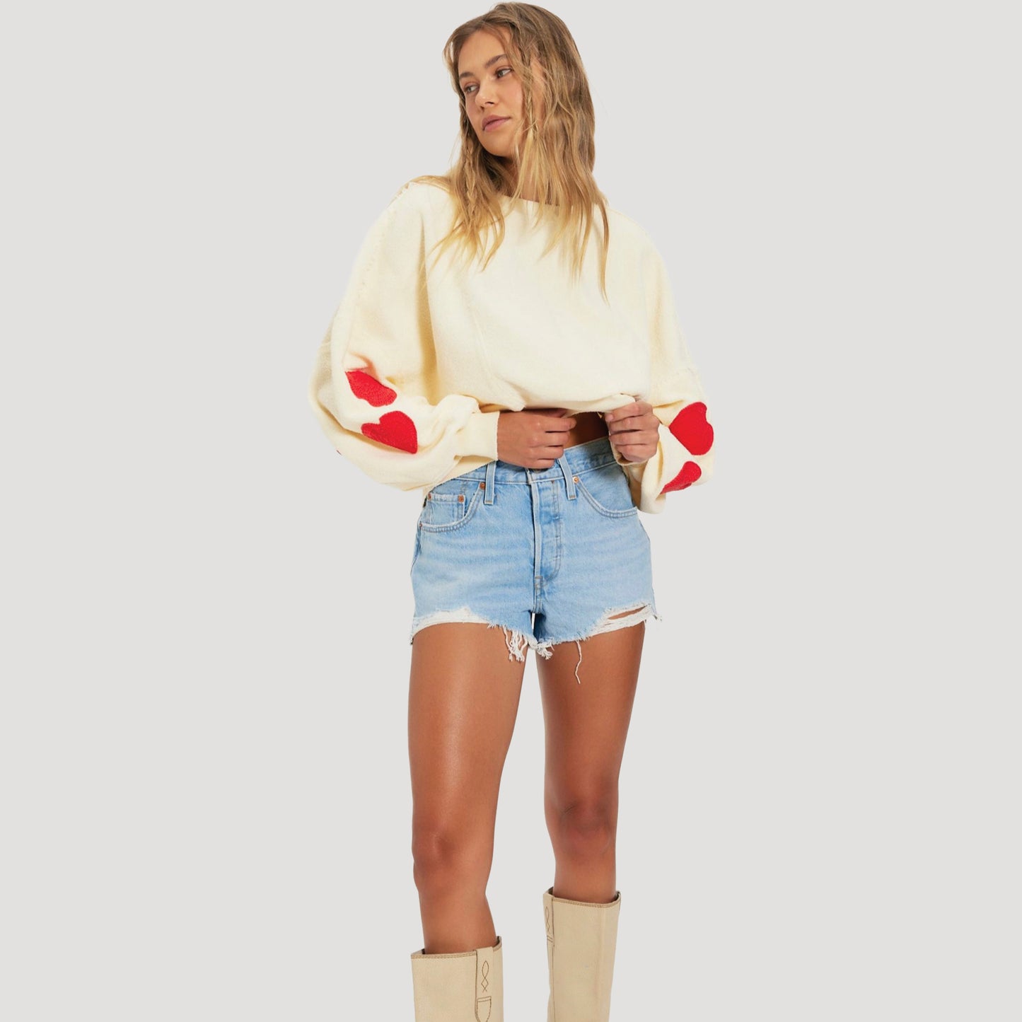 Tricia Fix Crochet Heart Crew Neck Sweater