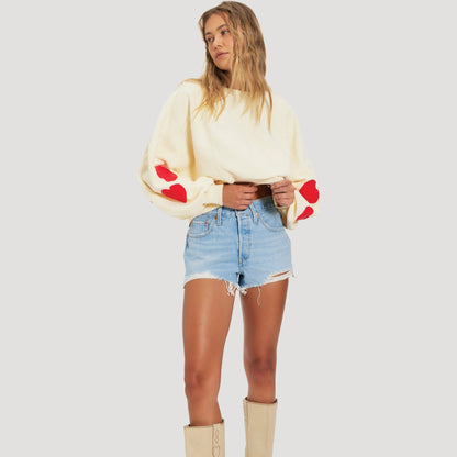 Tricia Fix Crochet Heart Crew Neck Sweater