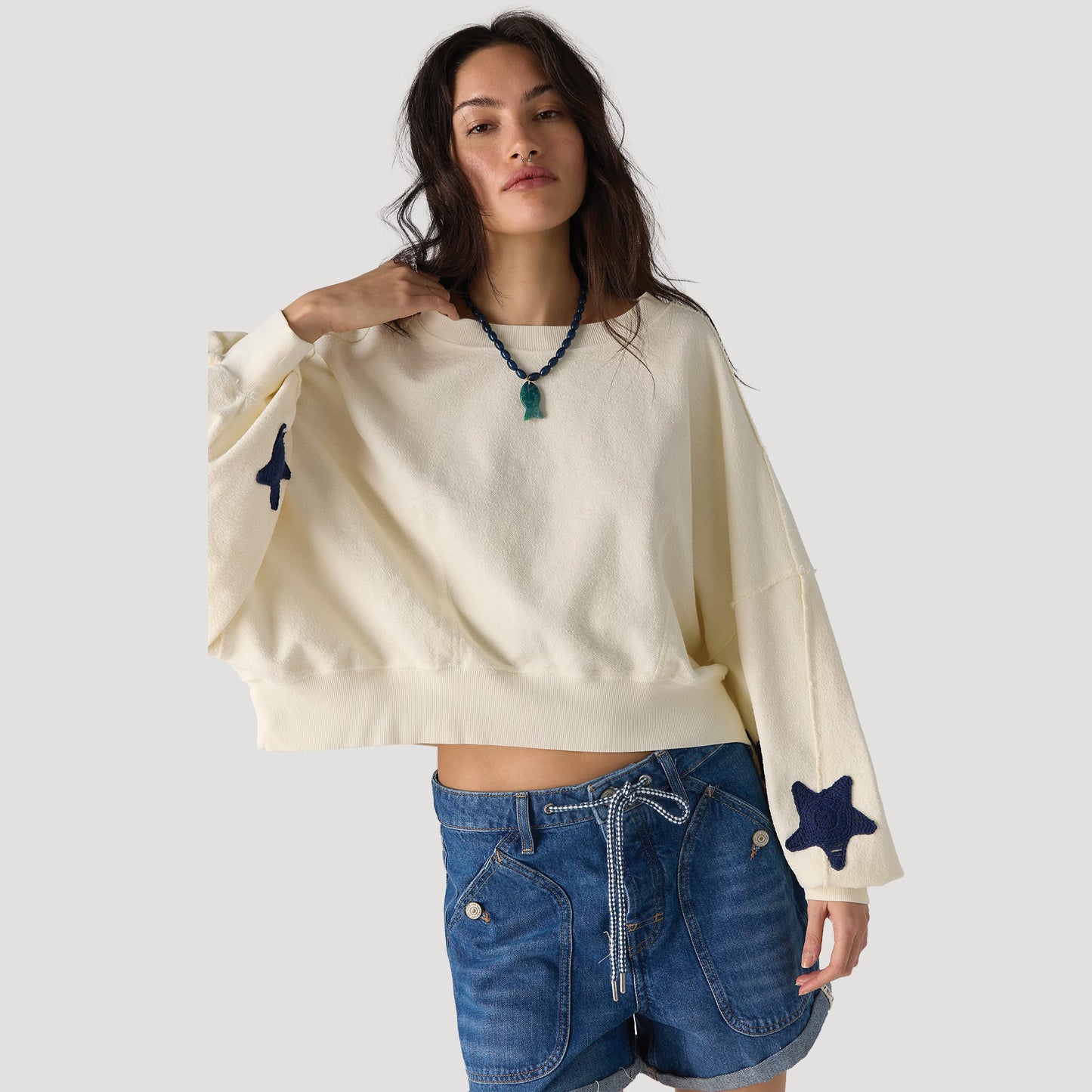 Tricia Fix Crochet Star Sweatshirt