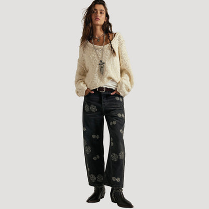 Tricia Fix Deep Trance Boyfriend Embroidered Jeans