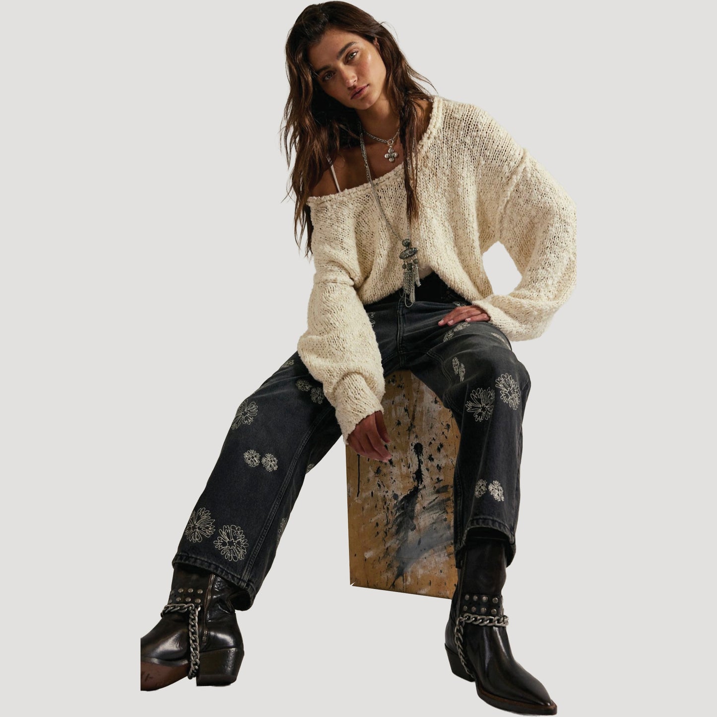 Tricia Fix Deep Trance Boyfriend Embroidered Jeans