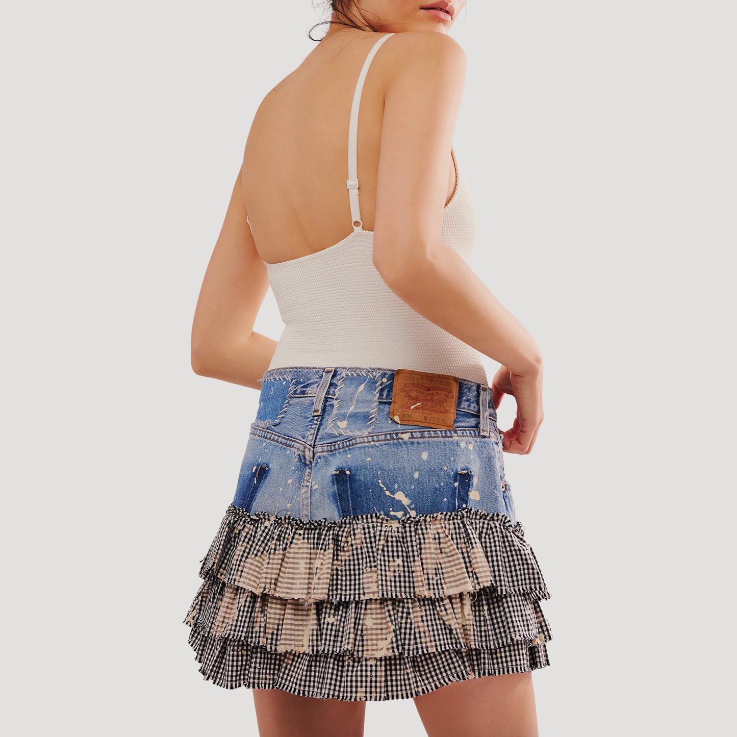 Tricia Fix Denim Ruffle Gingham Mini