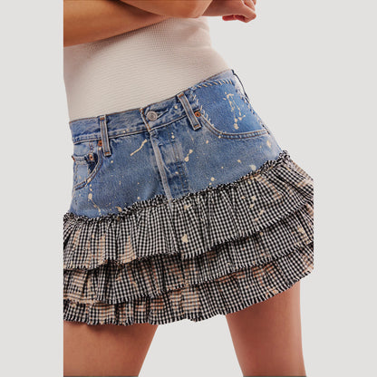 Tricia Fix Denim Ruffle Gingham Mini