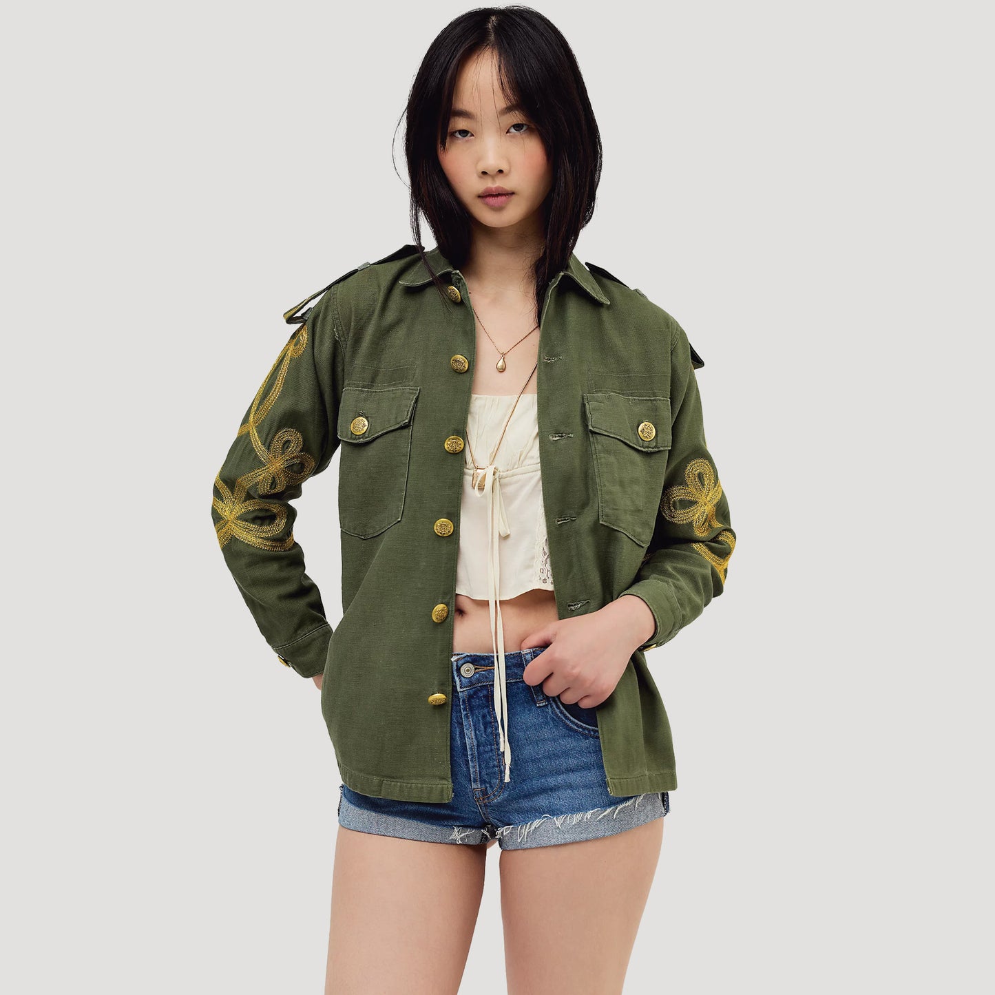 Tricia Fix Embroidered Military Jacket