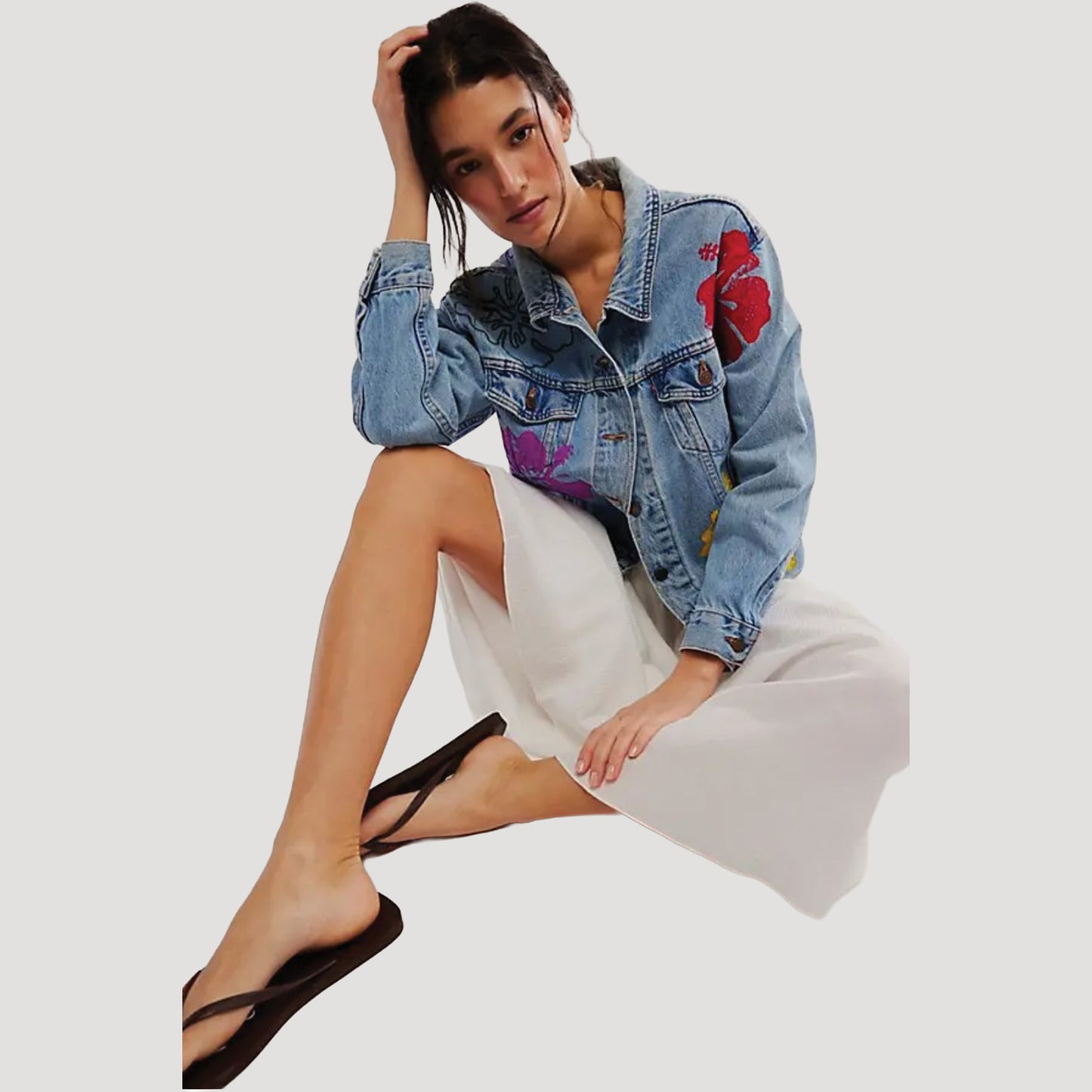 Tricia Fix Hibiscus Denim Jacket