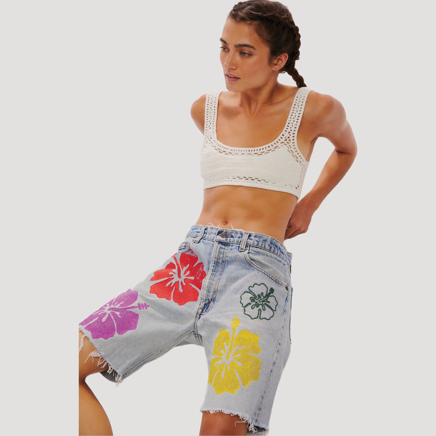Tricia Fix Hibiscus Denim Shorts