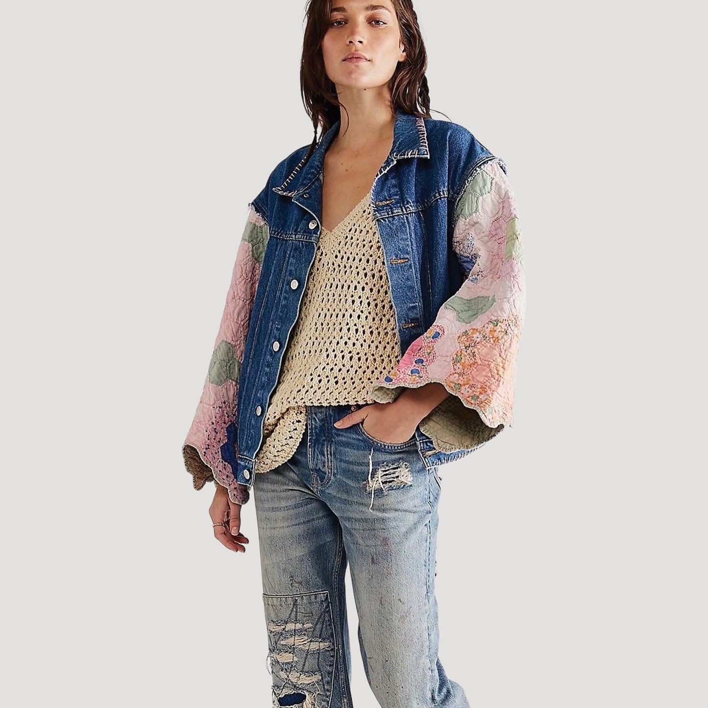Tricia Fix Patchwork Quilted Denim Jacket